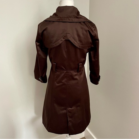 Bebe Vintage Y2K Brown Satin Trench Coat Double Breasted Size Extra Small - Picture 9 of 11